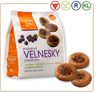 Velnesky - pohankové sušienky s čučoriedkami polomáčané 200g / 1,68 € s DPH